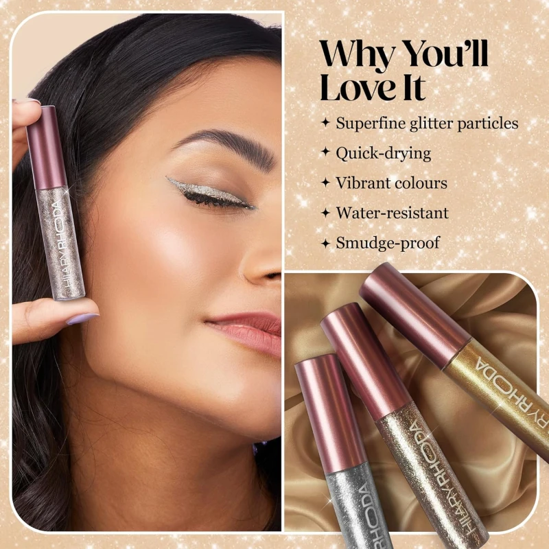 Hilary Rhoda Showstopper Eyeliner | Smudge-proof & Metallic Glitter Eyeliner | Water-Resistant | 5ml (Rose Gold Shimmer- Shade 11) - Thumbnail 4